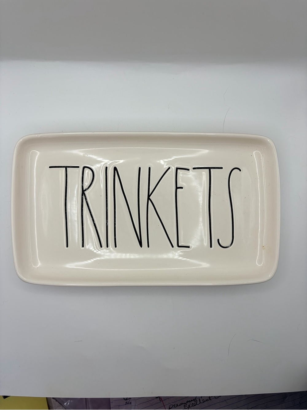 Trinkets Ceramic Tray - Cream with Black Lettering Rae Dunn
